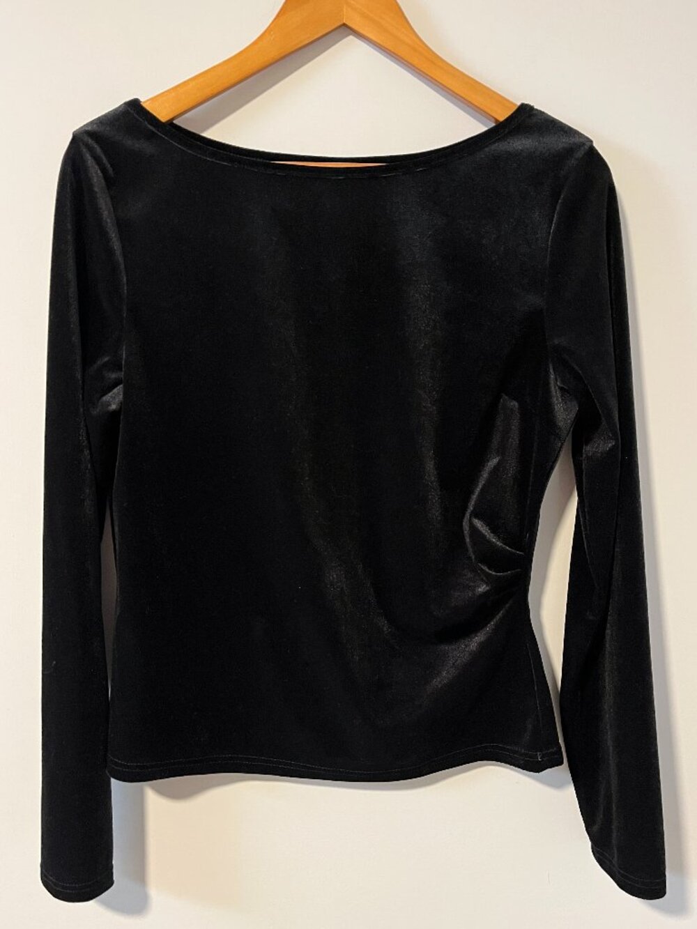 Long Sleeve Velvet Dress Top With Ruched Side Boatneck Goth